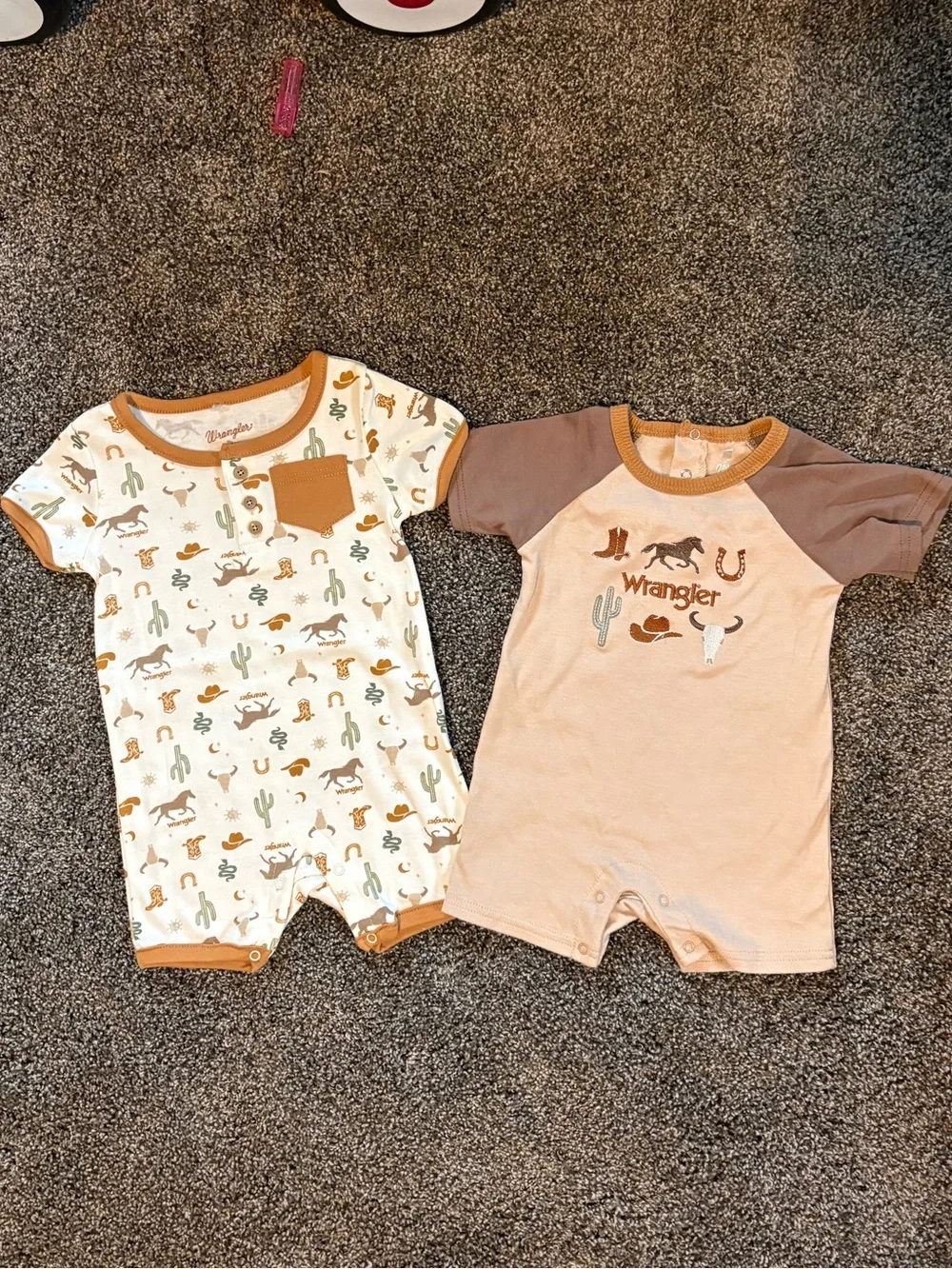Wrangler Tan & White Western Print Baby One-Piece Rompers - 2 Pack